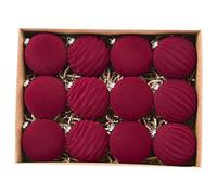 12 PCS Velvet Ornaments,Christmas Ball Ornaments 3.1'' Elegant Christmas Hanging Ornament Plastic Velvet Ornaments with Metal Buckle for Christmas Decoration Wine Red