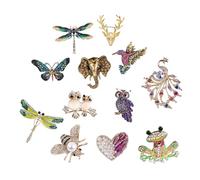 12 pcs Vintage Animal Brooches for Wedding, Delicate Rhinestone Brooch Pins, Match with Suits And Dresses, Ladies Brooch Gifts for Birthday (C)