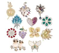 12 pcs Vintage Animal Brooches for Wedding, Delicate Rhinestone Brooch Pins, Match with Suits And Dresses, Ladies Brooch Gifts for Birthday (B)