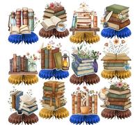 12 PCS Vintage Book Honeycomb Centerpieces Book Themed Party Decorations Book Club Library Table Centerpieces Decorations for Reading Book Birthday Party Decorations Supplies