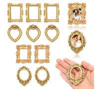 12 Pcs Vintage Resin Mini Picture Frames, Antique Small Frames Tiny Picture Frames Oval Rectangle Wall Hanging Table Top Jewelry Display for DIY Photo Jewelry Display Wedding Decoration For Christmas