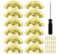 12 Pcs Vintage Shell Cup Drawer Handles Antique Brass Pull Handles Semi Circle Retro Cupboard Handles Brass Half Moon Cabinet Handle for Kitchen Wardrobe Cabinet Cupboard Chest Closet Dresser Door
