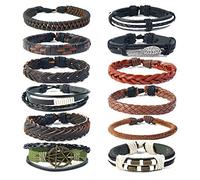 12 Pcs Vintage Woven Bracelets,Braided Leather Bracelets/Wristbands Bracelets/Handmade DIY Bracelets,Adjustable Bracelet Rope Wrap Set,Punk Vintage Bracelet for Men Women