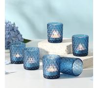 12 Pcs Votive Candle Holders, Dark Blue Tea Light Candle Holders for Table Centerpiece, Glass Candle Holder Set Wedding Centerpieces & Christmas Centerpieces for Table Home Decor (Dark Blue)