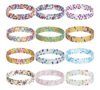 12 Pcs Waist Beads Chains Layered Belly Body Chain Colorful Beaded Waist Chain Stomach Chain Belts Jewelry Body Accessories for Women Girls