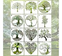 12 Pcs Wall Stencils for Painting,Rangoli Stencils Tree of Life Christmas Stencils for Crafts Reusable,Christmas Window Stencils for Snow Spray for Painting DIY Art Crafts Scrapbook Wall Décor