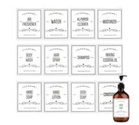 12 PCS Waterproof Labels for Bottles, Bathroom Hand Soap Shampoo and Conditioner Dispenser Label Stickers, Removable Labels for Soap, Lotion, Shampoo and Conditioner Bottles (12 PCS White)