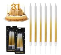 12 Pcs White and Gold Birthday Candles with Holders Birthday Candles Long and Thin Cake Candle for Birthday Celebration Graduation Anniversary Wedding Party Decorations