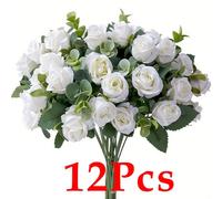 12 Pcs White Artificial Rose Flowers Faux Silk Hydrangea Bouquet Vintage Wedding For Door Decor Wedding