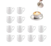 12 PCS White Ceramic Mini Milk Jugs with Handle 110ML Small Creamer Pitchers for Sauces Milk Dressing Microwave Safe Reusable Fingerprint Gravy Jug for Coffee Gravy Container