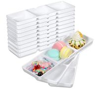 12 Pcs White Plastic Serving Platter 3 Compartment Appetizer Serving Trays Reusable Stackable Sectional Serving Platter Rectangular Divided Split Dish for Restaurant Kitchen Buffet Table Food Candy