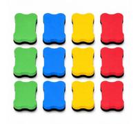 12 Pcs Whiteboard Rubbers, Magnetic Whiteboard Dry Eraser Office Erasers Bone Shaped Dry Erasers Fit for School, Home and Office, Red, Yellow, Blue and Green