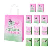 12 Pcs Wicked Party Bags, Pink Green Wicked Party Decorations Paper Green Party Bags Birthday Bag Happy Birthday Gift Bag with Handles for Girls Boy Adults Parties Weddings 20x16cm