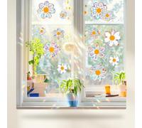 12 Pcs Window Stickers for Glass, Daisy Rainbow Suncatcher for Windows | Anti Collision, Shiny Prism Flower Clings, Double Sided Glue-Free Decals for Bird Strikes for Mirror Display Shop Office