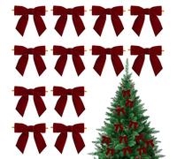 12 Pcs Wine Red Bows for Christmas Tree Decorations, Christmas Tree Velvet Bows with Twist Ties, Xmas Decor Wreath Ornament for Trees Wreath Tie for Home Indoor Decor Outdoor Decorations