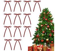 12 Pcs Wine Red Bows for Christmas Tree Decorations, Vintage Velvet Christmas Tree Bows, Rustic Crafts Gift Bow, Xmas Decor Wreath Ornament for Xmas Home Outdoor Indoor Decor