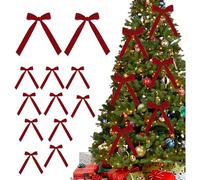 12 pcs Wine Red Velvet Bows with Twist Ties for Christmas Tree Decorations, Burgundy Wine Red Christmas Bow, Xmas Ornaments & Decorations for Tree & Garland (Red)