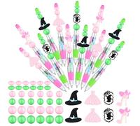 12 Pcs Witch Beadable Pens Witch and Princess Party Favors Multicolor 4 in 1 DIY Plastic Bead Pen Pink and Green Party Favor Gifts for Friendship Christmas Gifts Office School Supplies