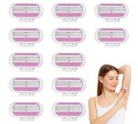 12 PCS Women Razor Blades Refill for Venus, Comfort Glide Blade Refills, Pubic Hair Razor Blades Refill for Venus, 3 Layer Blade, Effortless Glide, Easy to Replace (Pink)