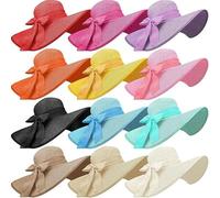 12 Pcs Women's Wide Brim Straw Hats Foldable Floppy Straw Hat Floppy Sun Hat Multicolor Summer Beach Sun Hat UPF 50+ (Bright Color)