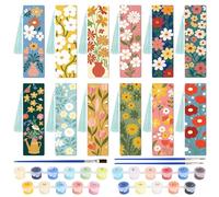 12 Pcs Wood Landscape Bookmark Painting Set,12pcs Tassel Bookmarks,Bookmark Making kit,DIY Blank Bookmark Painting Set with Tassels | Mini Number Painting Craft for Readers 7x2 (Flowers-12pcs)