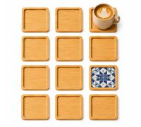 12 PCS Wooden Coasters, 9cm Square Bamboo Coasters for Mosaic