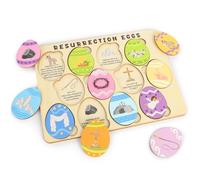12 Pcs Wooden Resurrection Easter Story Eggs, Resurrection Story Eggs with Meaningful Symbols, Interactive Christian Easter Gifts