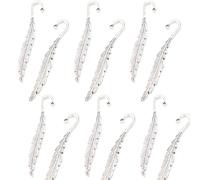 12 Pcs XIAOBUU Metal Feather Shaped Bookmarks Retro Pendant Alloy Bookmark for Book Decoration Page Marker Art Craft Decor Bronze Silver,DIY Pendant Hole (Silver, 114 * 16 * 3)