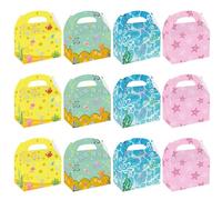 12 Pcs Yellow Cartoon Sponge Party Gift Boxes, Blue Ocean Octopus Jellyfish Crab Seaweed Gable Boxes with Handles for Undersea Themed Birthday Party Decorations