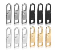 12 PCS Zipper Pull Replacement Heavy Duty, Spare Zipper Pulls, Detachable Zipper Pull Tabs, Metal Luggage Zipperpulls Replacement for Hoes, Jackets, Backpacks, Pants