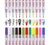12 PcsSet Nail Art 3D Painted Drawing Dotting Flower Hook Line DIY Gel Polish Pen Graffiti Point Liner for French Manicures Professional Home Use Design Tools
