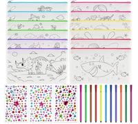 12 Pencil Cases for Painting for Children and 12 Colourful Pens, Painting Bag with 3 Glitter Stickers for Small Gifts for Children, Children's Birthday Party Favours, Party Favours, Girls Craft Set
