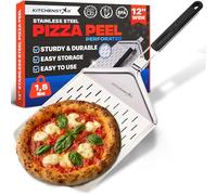 12" Perforated Pizza Peel with 10 inch Folding Handle - Stainless Steel Spatula Paddle for Effortless Pizza Transfer & Easy Storrage - Outdoor Pizza Oven Accessories