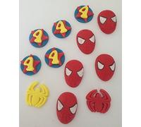 12 Personalized Edible Sugar Spiderman Faces; Age Number Disc; 6cm-3.5cm Handmade Superhero Boys' Birthday Cupcake Topper /Decoration Set