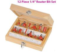 12 Piece 1/4" Inch TCT Router Bit Set Woodwork Cutting Wooden Case
