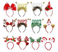 12-Piece 2027 Christmas Character Party Headband Dress-Up Set | Moose Bowknot Various Styled Christmas Tree Holiday Photo Prop Headband