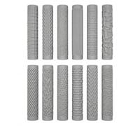 12-Piece 3D Printed Texture Rollers Set, Gray Clay Pottery Embossing Tools, Assorted Pattern Relief Stamps, Polymer Clay Crafts DIY Modeling Accessories (Grey)