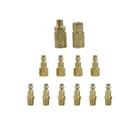 12-Piece Air Hose Fittings Kit with Quick Connectors for Pneumatic Tools, 1/4 Inch Copper-Plated Iron Male and Female Couplers Compatible with Air Compressors, Nailers, Grinders