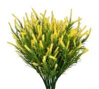 12 piece artificial greenery monkey grass set for outdoor and indoor decoration, featuring plastic stems that can be detached and reshaped for varied display (Yellow)