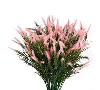 12 piece artificial greenery monkey grass set for outdoor and indoor decoration, featuring plastic stems that can be detached and reshaped for varied display (Pink)