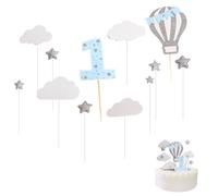 12-Piece Baby Cake Decor Set with Glittering Stars and Hot Air Balloons for 1st Birthday and Special Celebrations