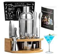 12-Piece Bartender Cocktail Shaker Set, 750 ml Stainless Steel Boston Cocktail Shaker, Perfect Cocktail Set with Wooden Stand for Home, Bar & Party Gift