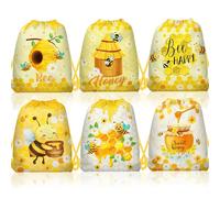 12-Piece Bee Drawstring Bag Set, Honey-Print Non-Woven Backpacks & Storage Bags, Ideal for Travel, Fitness, and Daily Use, 3 Designs