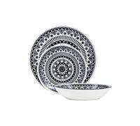 12 Piece Black and White Dinner Set, Bold Abstract Design White and Black Dinner Set, 12 Pc Dinnerware Set