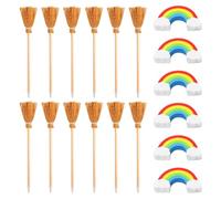 12 Piece Broom Pencil Set, 6 Piece Rainbow Eraser, Witch Broom Pen, Broom Handle Pen, Broom Magic Pen, Kids Broom Pen