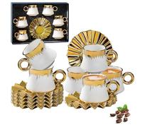12 Piece Cappuccino Cup & Saucer Set - 3.5oz/100ml - Espresso Cups and Saucers Set- Stacking Tea Cup and Saucer, Ceramic Mugs Turkish Coffee Service Set, Cappuccino Mugs Latte Drinking Mugs