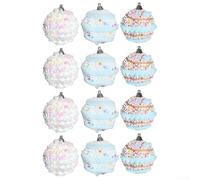 12 Piece Christmas Holiday Ball Ornament Set, Foam Glitter Painted Balls with Ribbon Hanging Loop, 2 36 inch Diameter for Tree and Party Decoration