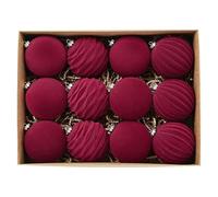 12 Piece Christmas Tree Balls - ABS & Flocked Wine Red Baubles - Shatterproof Ornaments for Christmas Decoration, 8CM