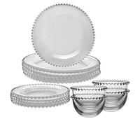 12 Piece Dinner Set - 4 Place Setting Glass Crockery Dining Tableware | Glass Crockery, Aflresco Dining, Beaded Edge, Dinner Plates, Side Plates, Dessert Plates, Bella Perle