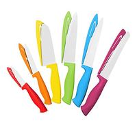 12 Piece Dishwasher Safe Knife Set - 6 Steel Rainbow Kitchen Knives with 6 Knife Sheath Covers - Colorful Knife Sets with Bread, Slicer, Santoku, Utility and Paring Knives